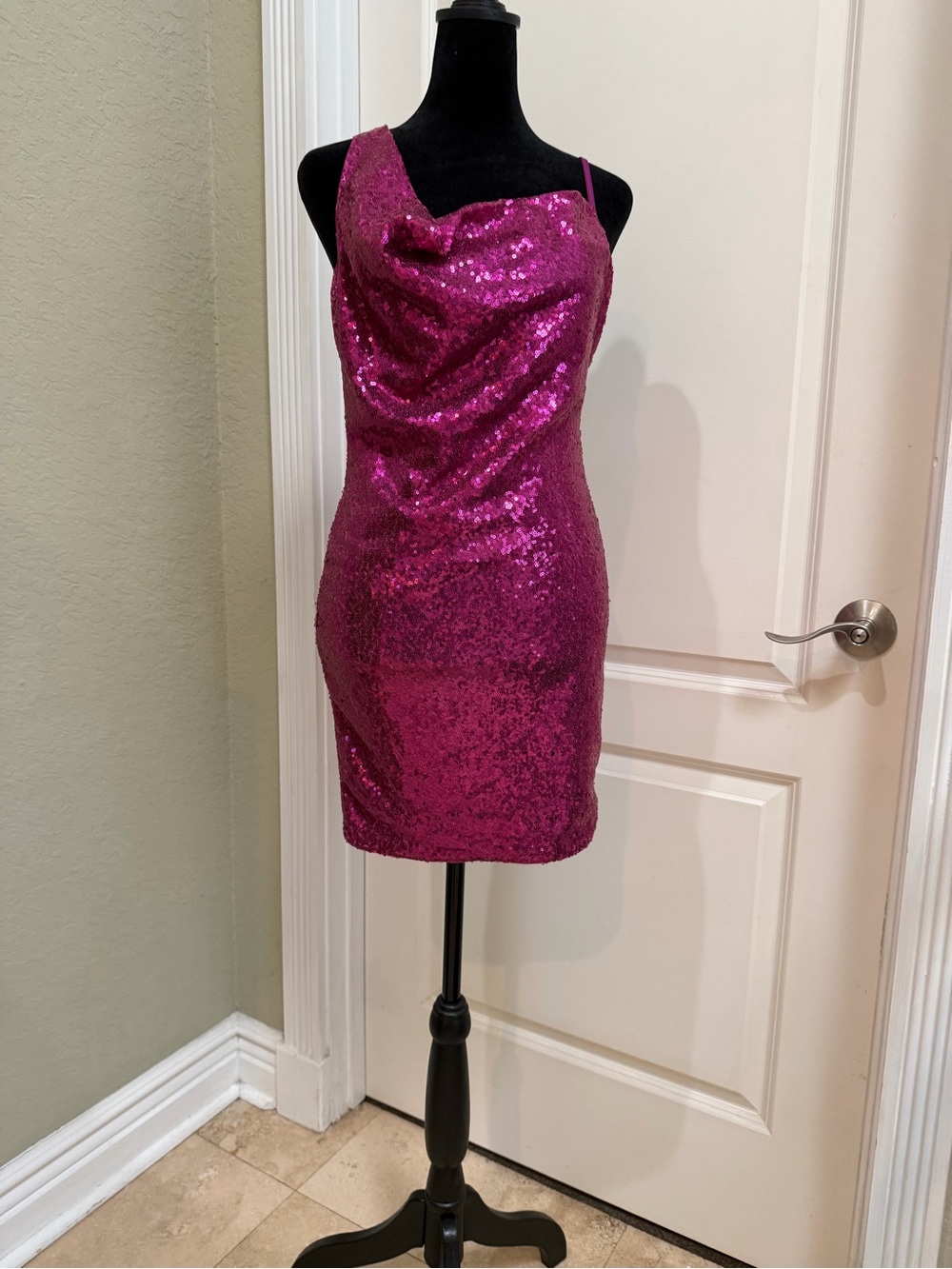 Hello Molly Fuchsia Sequin Cowl Neck Mini Dress NWT